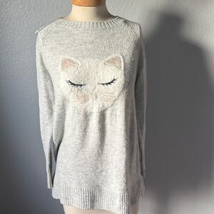 Cozy Gray Cat Face Sweater Lauren Conrad